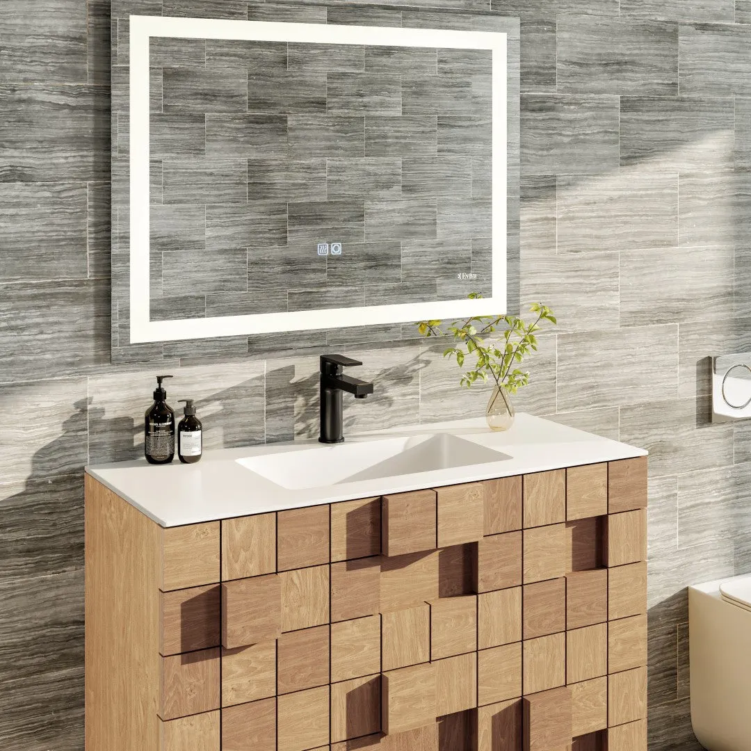 Eviva Mosaic 33"W x 20"D Natural Oak Wall Mount Bathroom Vanity with White Solid Surface Countertop and Integrated Sink, photo 3 of 7