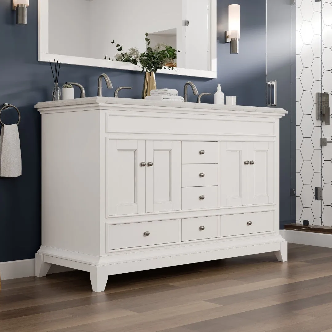 Eviva Elite Stamford 48 in. W x 24 in. D x 34 in. H Double Bath Vanity in White with White Carrara Top and Undermount White Sinks, photo 3 of 7