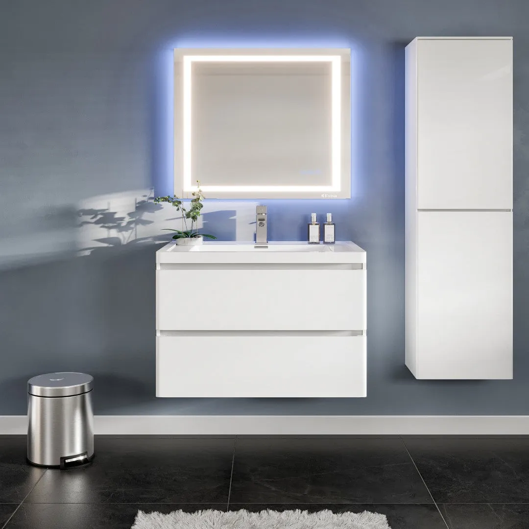 Eviva Flair 32"W x 19"D White Wall Mount Bathroom Vanity with White Acrylic Countertop and Integrated Sink, photo 3 of 7