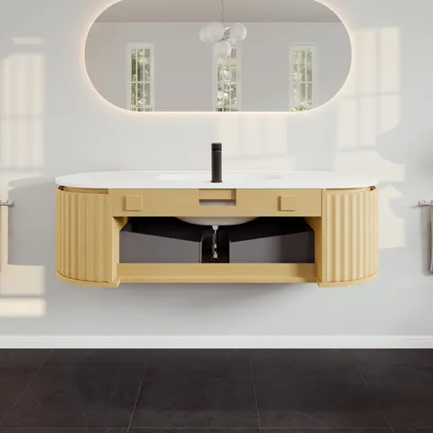 Haven 55-in Natural Oak Wall-Mount Vanity with Solid Surface Top