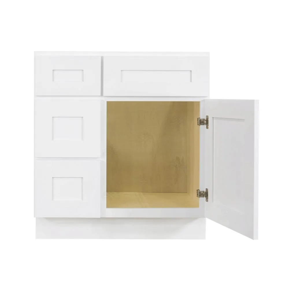 LIFEART CABINETRY Lancaster Shaker Assembled 30 in. W x 21 in. D x 32.5 in. H Bath Vanity Sink Base Cabinet with 2 Left Drawers in White, photo 2 of 7