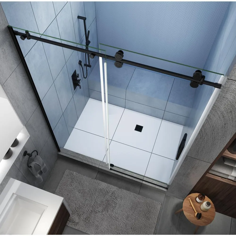 Langham XL 44 in. - 48 in. x 80 in. Frameless Sliding Shower Door with StarCast Clear Glass in Matte Black, Right Hand, photo 2 of 23