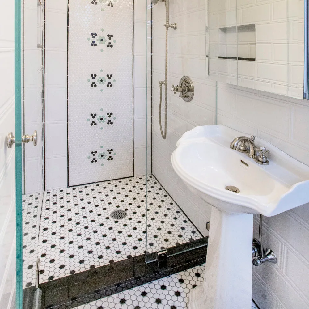 Merola Tile Metro Hex Matte White with Black Dot 10-1/4 in. x 11-7/8 in. x 6mm Porcelain Mosaic Tile, photo 3 of 8