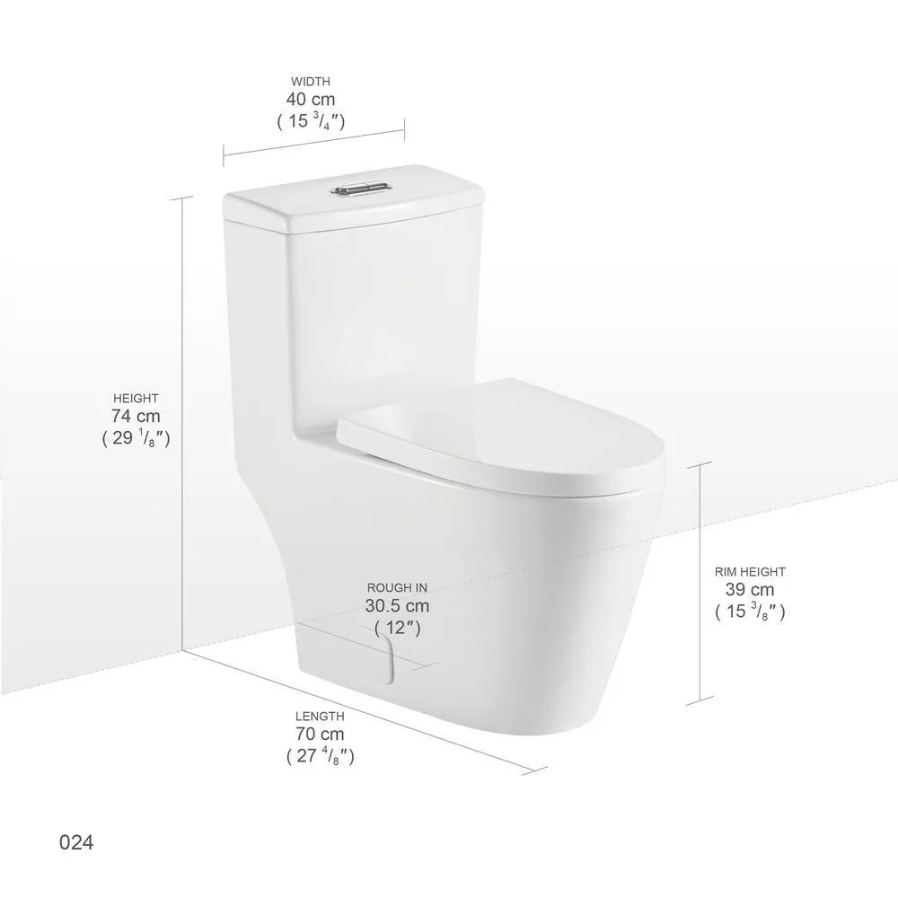 HOROW 1-Piece Dual Flush 1.2 GPF/0.8 GPF Elongated High Efficiency Skirted Toilet All-in-One Toilet in White Seat Included, photo 4 of 9
