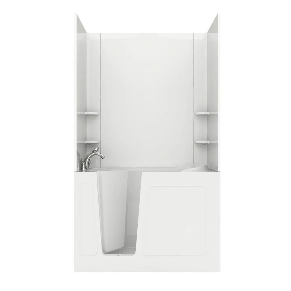Universal Tubs Rampart 5 ft. Walk-in Whirlpool and Air Bathtub with Flat Easy Up Adhesive Wall Surround, Right Drain, White, photo 20 of 29