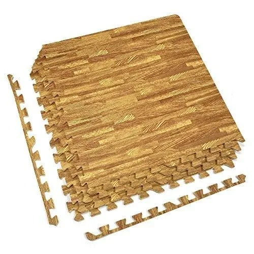Sorbus Wood Grain Floor Mats Foam Interlocking Mats Tile 3/8-Inch Thick Flooring Wood Mat Tiles Borders - Home Office Playroom Basement Trade Show, photo 3 of 4