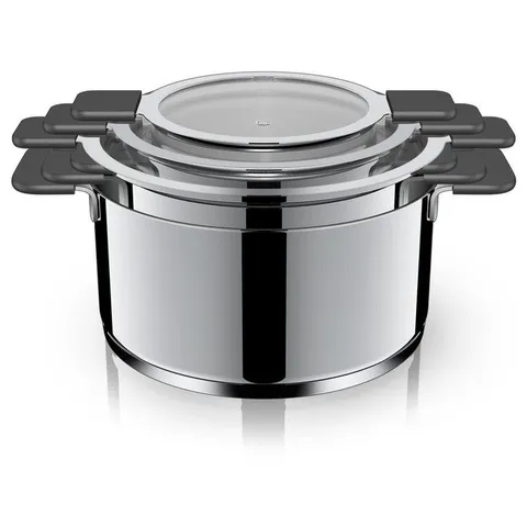 6-Piece Stainless Steel Inductive Pot Set with Straining and Hands-Free Glass Lids