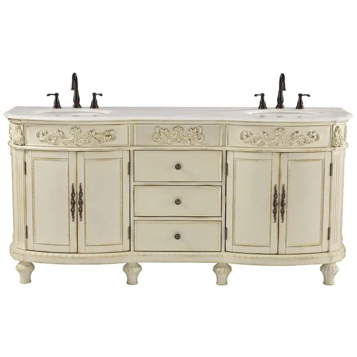 Chelsea 72 in. W Double Bath Vanity in Antique White with Marble Vanity Top in White, photo 7 of 7