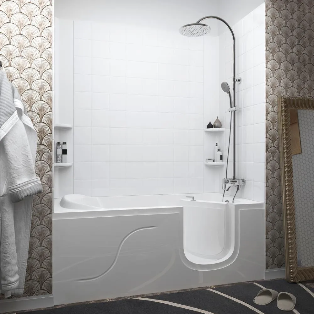 NOVA Heated 5 ft. Walk-in Non-Whirlpool Bathtub with 6 in. Tile Easy Up Adhesive Wall Surround in White, photo 8 of 8