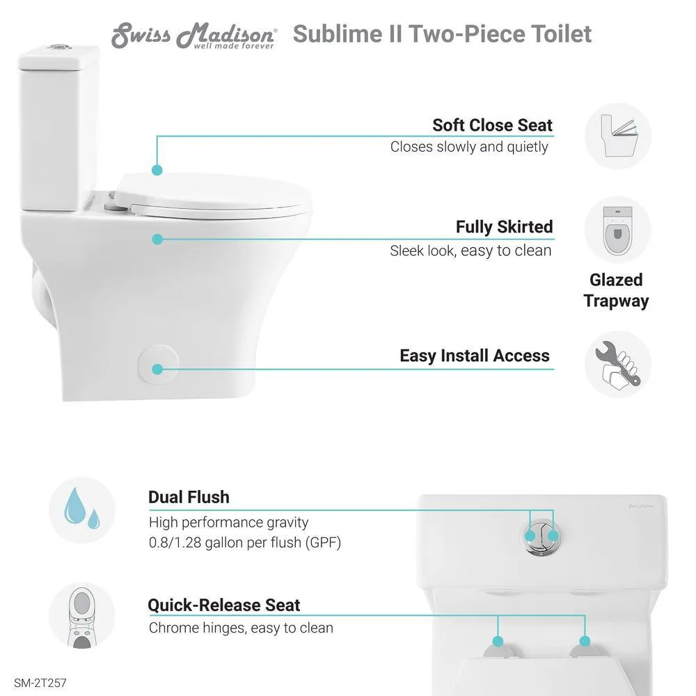 Swiss Madison Sublime II 2-piece 0.8/1.28 GPF Dual Flush Round Toilet in Glossy White, Seat Included, photo 10 of 13