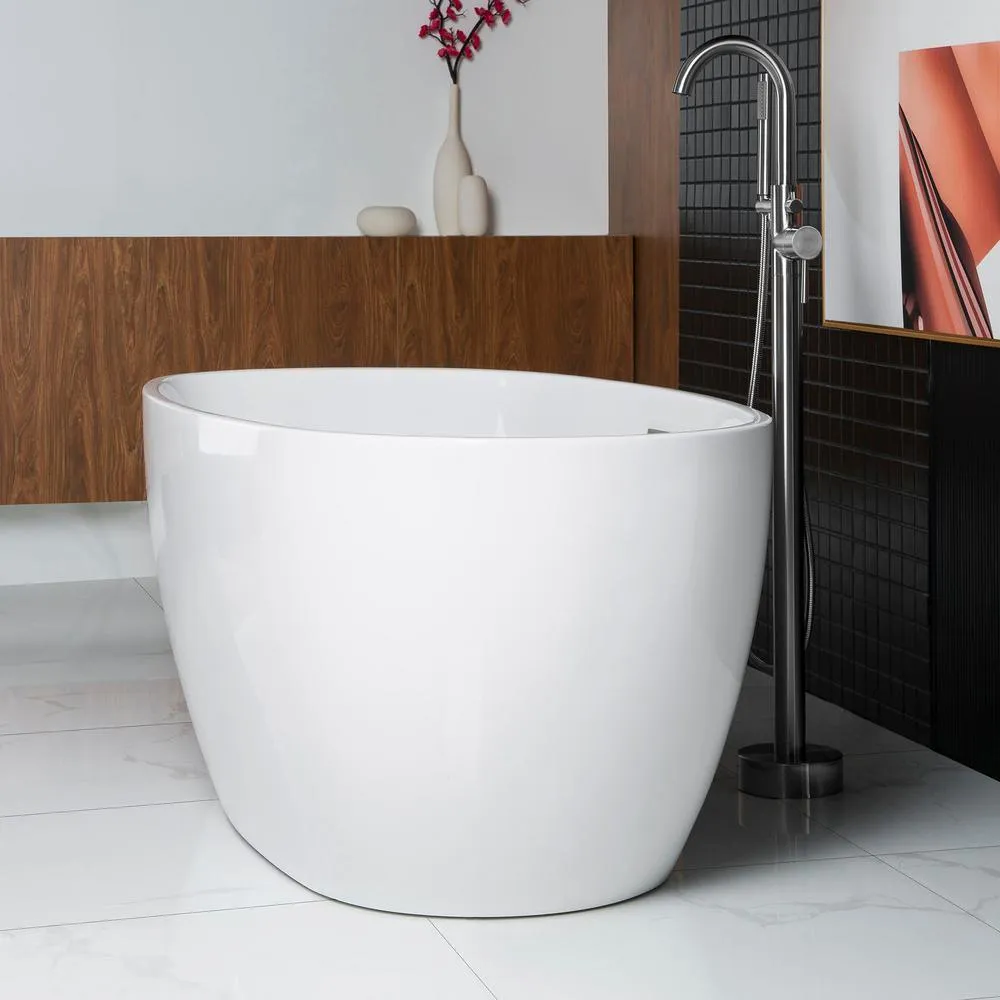 WOODBRIDGE Dieppe 59 in. Acrylic Double-Ended Flat Bottom Freestanding Bathtub with Chrome Overflow and Drain, White, photo 5 of 17