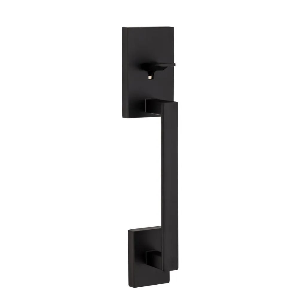 San Clemente Matte Black Door Handleset with Halifax Square Door Lever with Microban Antimicrobial Technology, photo 2 of 4