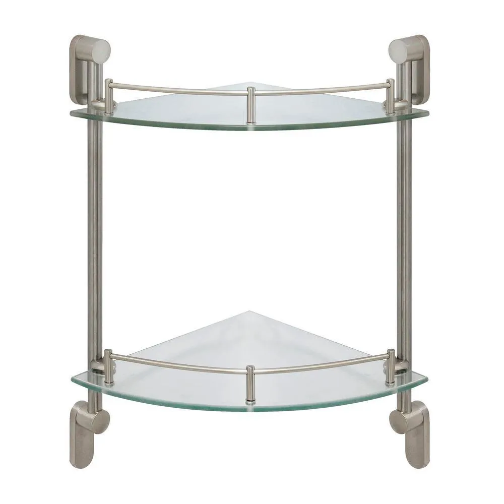 MODONA Oval 10.5 in. W Double Glass Corner Shelf with Pre-Installed Rails in Rubbed Bronze, photo 6 of 7