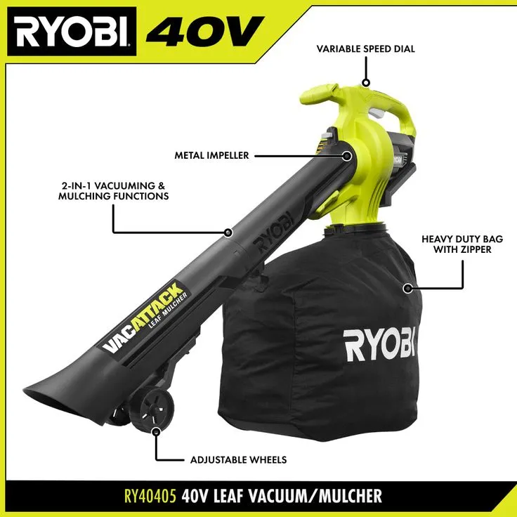 RYOBI 40-Volt Lithium-Ion Cordless Leaf Vacuum/Mulcher with 4.0 Ah Battery and Charger Included, photo 8 of 8