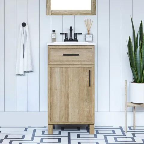 Dolton 18-in Nature Oak Single Sink Bathroom Vanity with White Engineered Marble Top