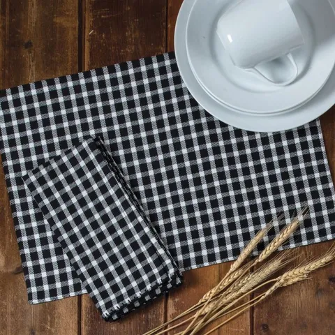 Farmhouse 19 × 13 in Black and White Cotton Gingham Placemats
