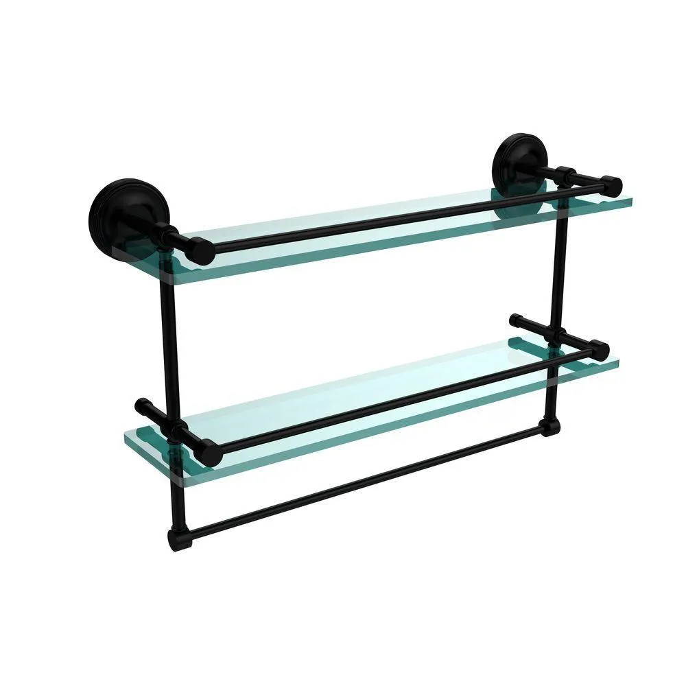 Allied Brass 22 in. L x 12 in. H x 5 in. W 2-Tier Clear Glass Bathroom Shelf with Towel Bar in Polished Chrome, photo 12 of 14