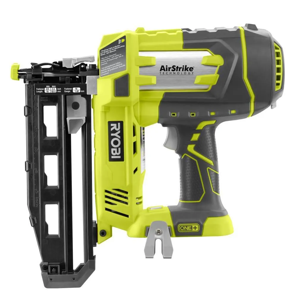 RYOBI 18-Volt ONE+ Lithium-Ion Cordless AirStrike 16-Gauge Cordless Straight Finish Nailer (Tool Only) with Sample Nails, photo 2 of 16