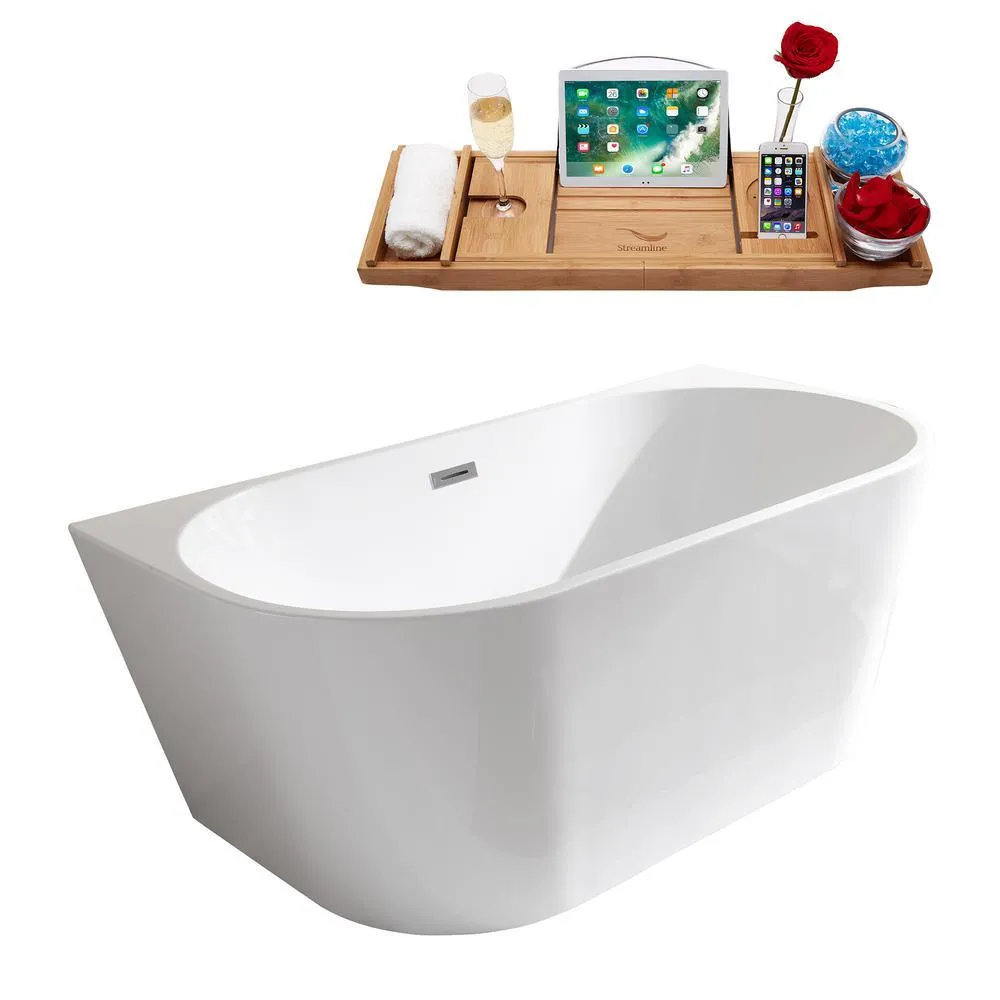 Streamline 59 in. Center Drain Oval Alcove Non-Whirlpool Bathtub in Glossy White, photo 2 of 6