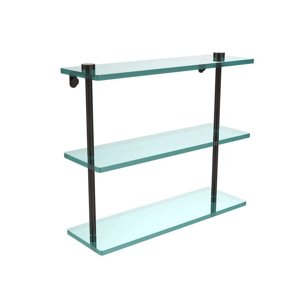 Allied Brass 16 in. L x 15 in. H x 5 in. W 3-Tier Clear Glass Bathroom Shelf in Satin Nickel, photo 4 of 13