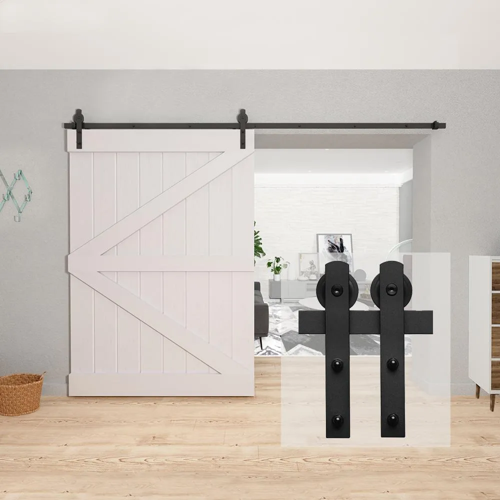 10 ft./120 in. Black Straight Strap Sliding Barn Door Track and Hardware Kit for Single Door with Floor Guide, photo 2 of 6