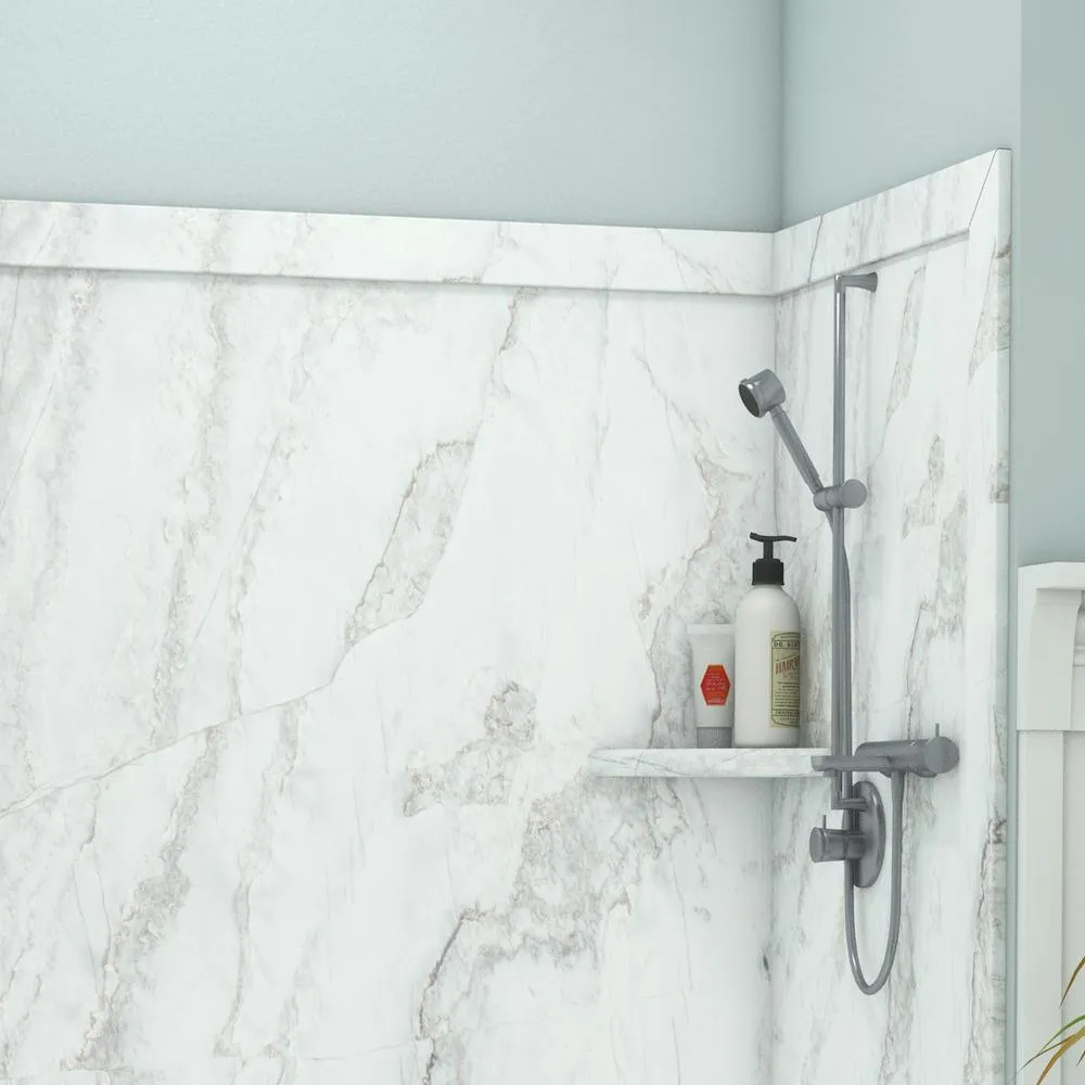 Adaptable 60 in. x 60 in. x 80 in. 9-Piece Easy Up Adhesive Alcove Shower Surround in Calypso, photo 2 of 23