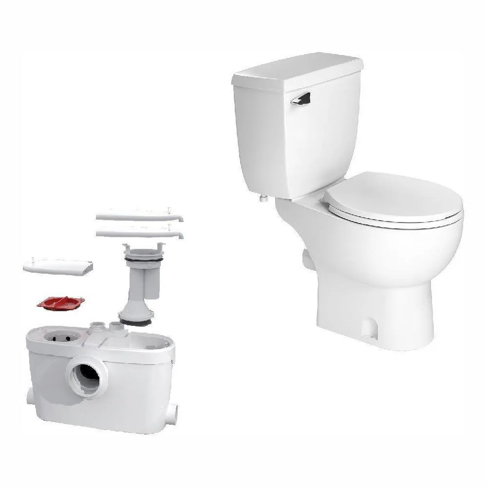 SaniAccess3 2-Piece 1.280 GPF Single Flush Elongated Toilet with.5 HP Macerating Pump in White, photo 9 of 10
