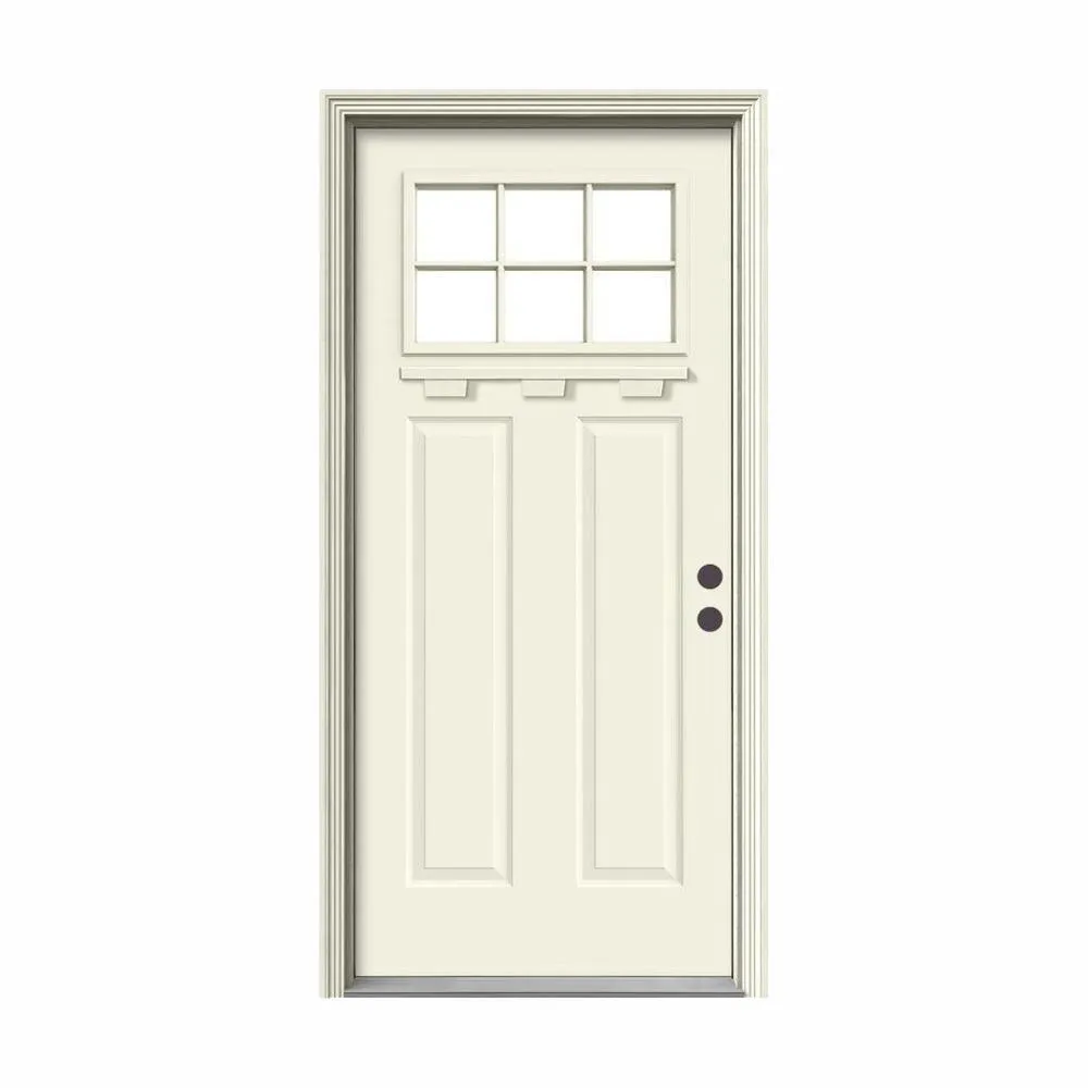 JELD-WEN 36 in. x 80 in. 6 Lite Craftsman Primed Steel Prehung Left-Hand Inswing Front Door w/Brickmould and Shelf", photo 13 of 16