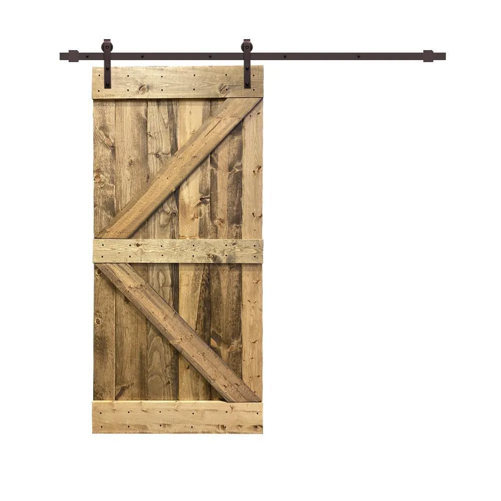 CALHOME Distressed K 42 in. x 84 in. Walnut Stained Solid Knotty Pine Wood Interior Sliding Barn Door with Hardware Kit, photo 18 of 29