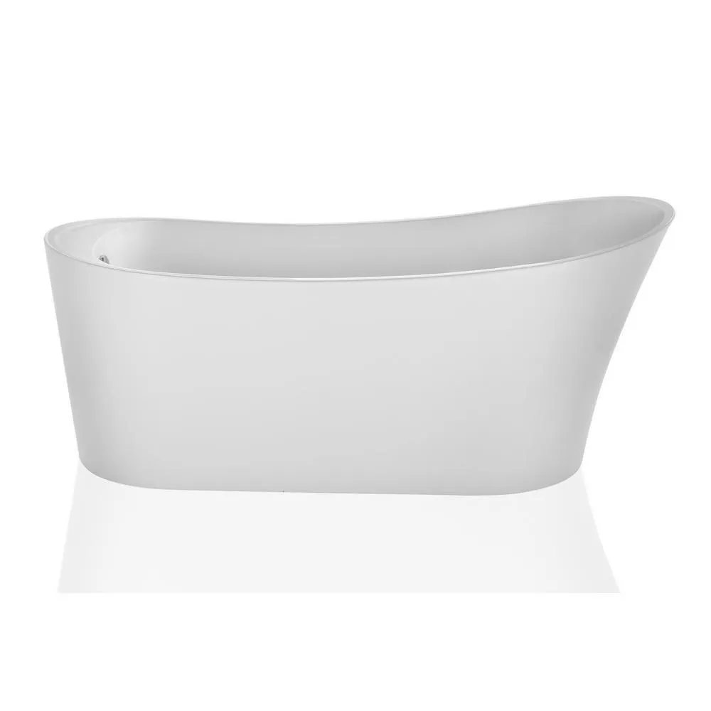 Empava 67 in. Acrylic Single Slipper Flatbottom Bathtub Non-Whirlpool Freestanding Soaking Tub in White, photo 3 of 7