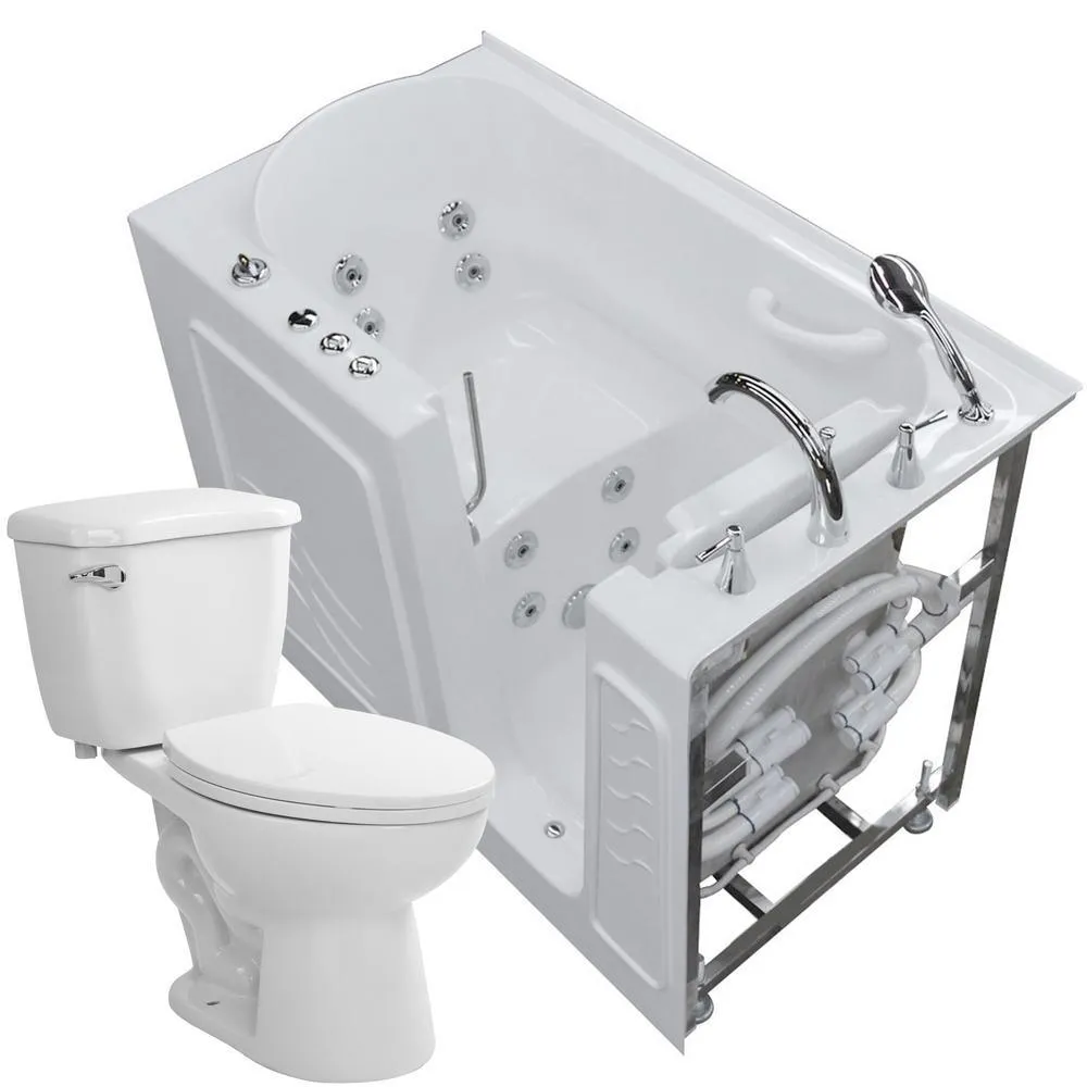 Universal Tubs 52.8 in. Walk-In Whirlpool Bathtub in White with 1.6 GPF Smart Toilet Combo, Left Drain, photo 14 of 23