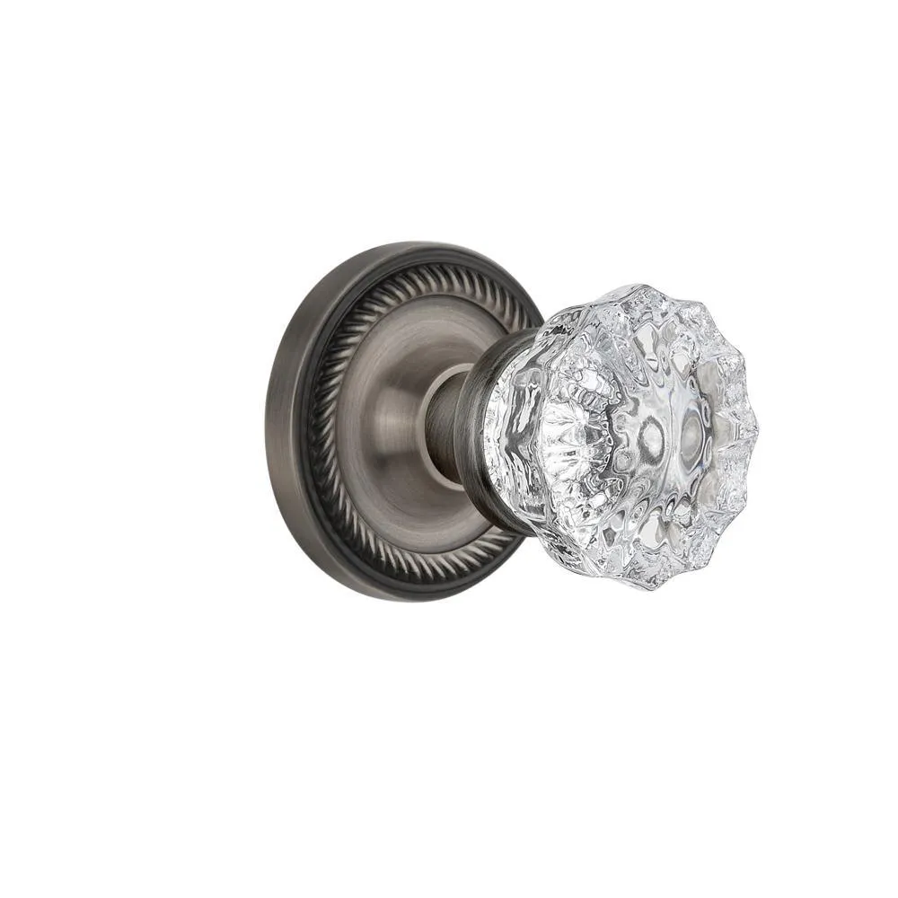 Rope Rosette 2-3/8 in. Backset Antique Brass Privacy Bed/Bath Crystal Glass Door Knob, photo 16 of 19