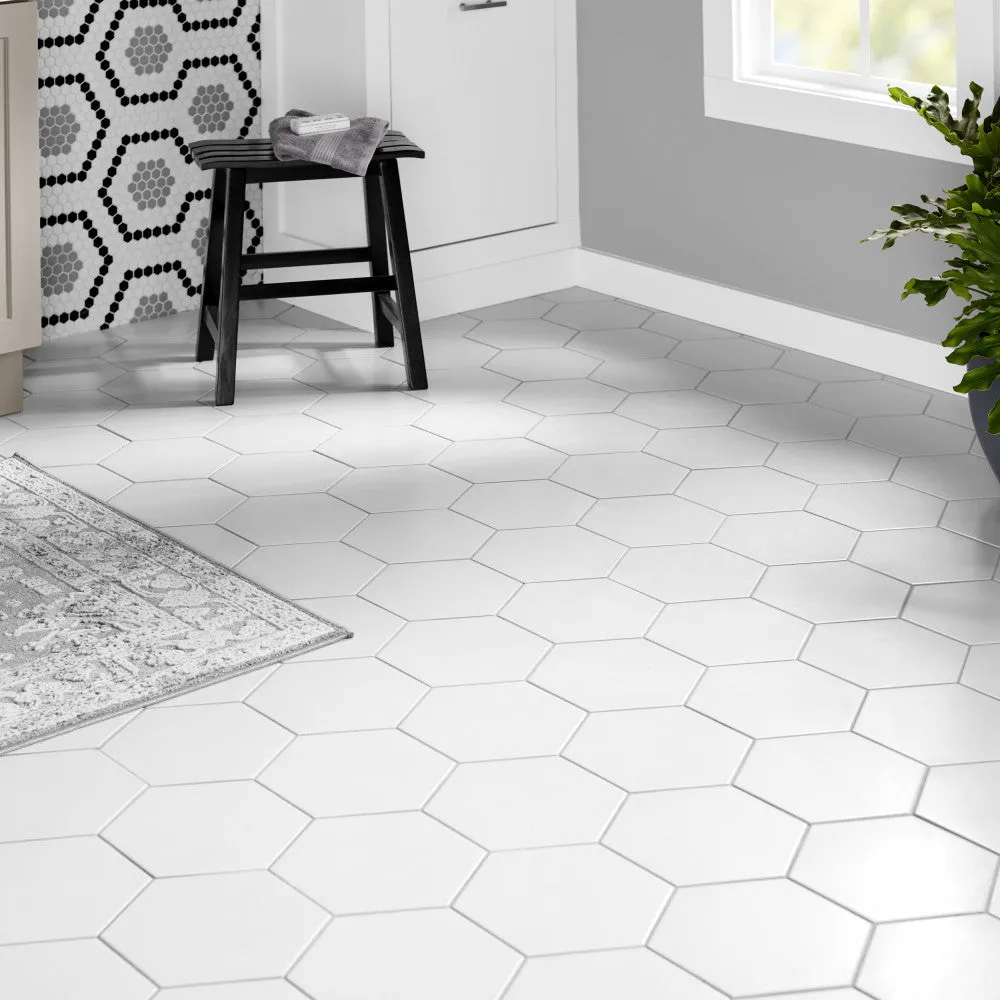 Merola Tile Textile Hex White 8-5/8 in. x 9-7/8 in. Porcelain Floor and Wall Tile (11.56 sq. ft. / case), photo 4 of 8