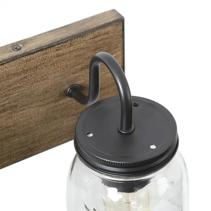Vanity Araphi 3-Light Black Modern Farmhouse Metal Bathroom Wall Sconce with Walnut Wood Accents LED Compatible, photo 9 of 10