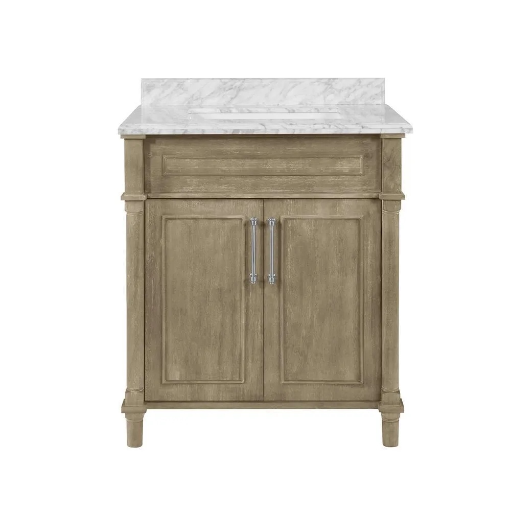 Aberdeen 36 in. W x 22 in. D Single Bath Vanity in White with Carrara Marble Top with White Sink, photo 6 of 27