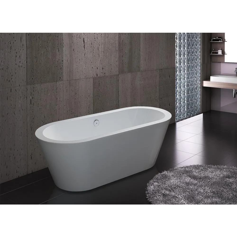 70.8 in. Acrylic Pop Up Drain Oval Double Ended Flatbottom Freestanding Bathtub in White, photo 2 of 9