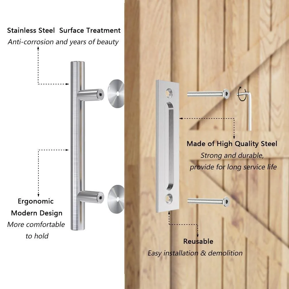 12 in. Stainless Steel Ladder Pull and Flush Sliding Barn Door Handle Set, photo 4 of 8