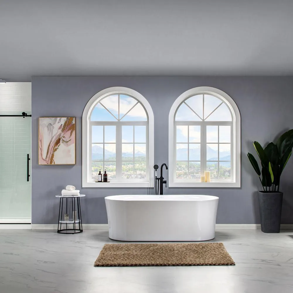 WOODBRIDGE Diana 67 in. Acrylic Freestanding Double-Ended Air Bath Bathtub with Drain & Overflow, White, photo 7 of 23