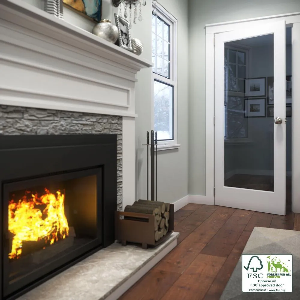 28 in. x 80 in. 1-Lite Clear Glass True Divided White Finished Solid Core Wood French Interior Door Slab, photo 4 of 12
