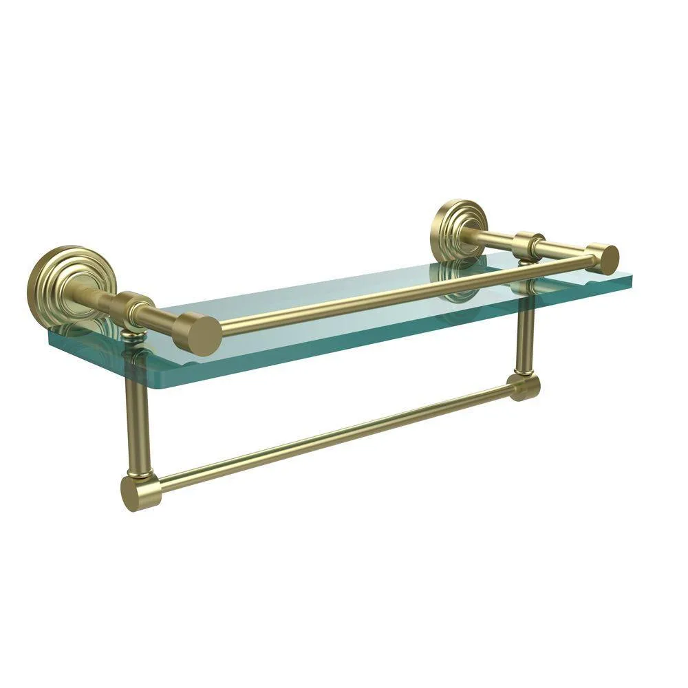 Allied Brass 16 in. L x 5 in. H x 5 in. W Clear Glass Bathroom Shelf with Towel Bar in Polished Nickel, photo 3 of 14
