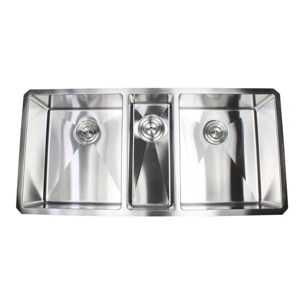 Undermount 16-Gauge Stainless Steel 42 in. x 20 in x 10 in. Triple Bowl Kitchen Sink with Collapsible Silicone Colanders, photo 4 of 9