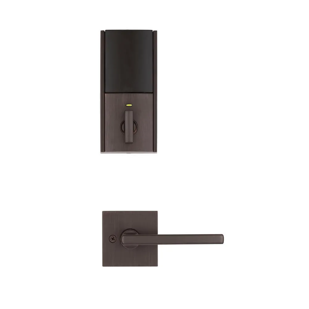 Kwikset SmartCode 915 Contemporary Venetian Bronze Electronic Deadbolt with San Clemente Handle Set and Halifax Interior Lever, photo 4 of 11