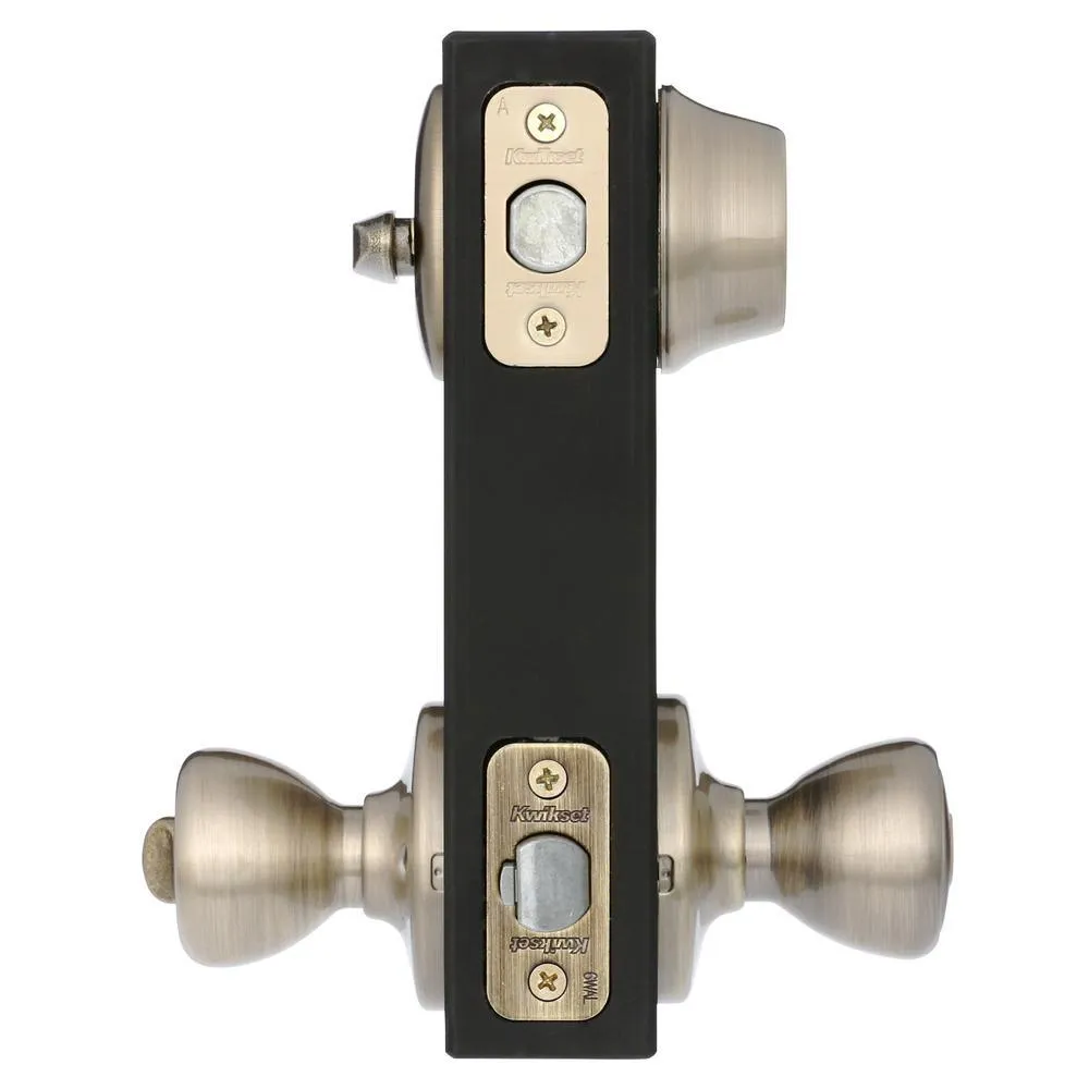 Kwikset Tylo Antique Brass Entry Door Knob and Single Cylinder Deadbolt Combo Pack with Microban Antimicrobial Technology, photo 4 of 9