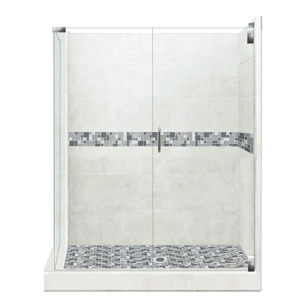 Newport Grand Hinged 42 in. x 48 in. x 80 in. Right-Hand Corner Shower Kit in Wet Cement and Black Pipe Hardware, photo 11 of 15