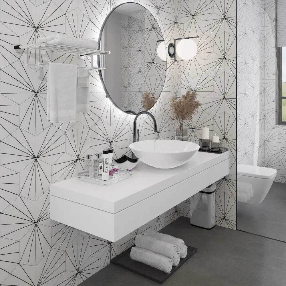 Merola Tile Aster Hex Blanco Encaustic 8-5/8 in. x 9-7/8 in. Porcelain Floor and Wall Tile (11.56 sq. ft. / Case), photo 7 of 8