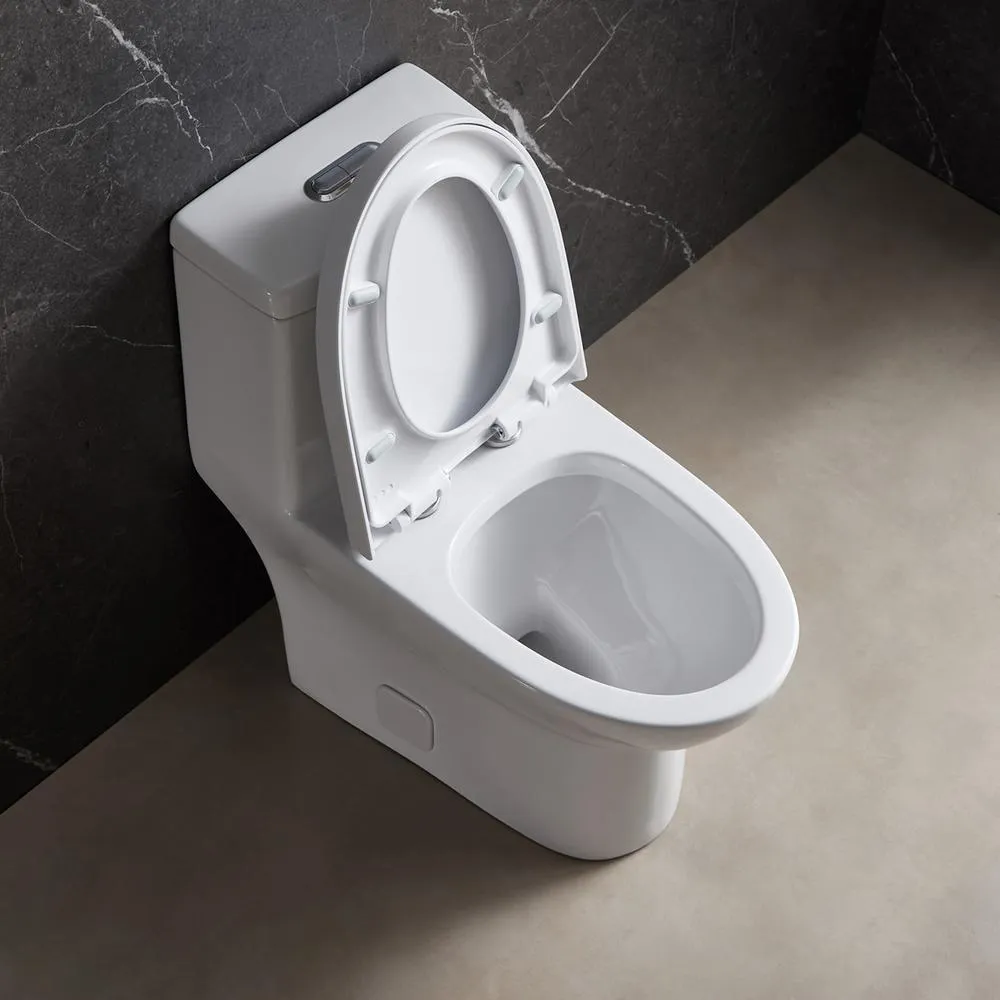 1-Piece Dual Flush 1.2 GPF/0.88 GPF High Efficiency Skirted Toilet Round Bowl All-in-One Toilet in White Seat Included, photo 7 of 10