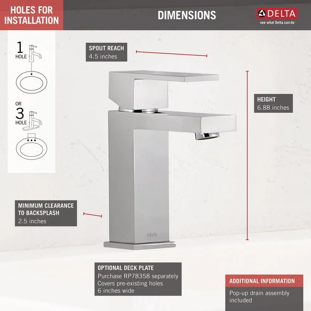Modern Single Hole Single-Handle Bathroom Faucet in Chrome, photo 5 of 7
