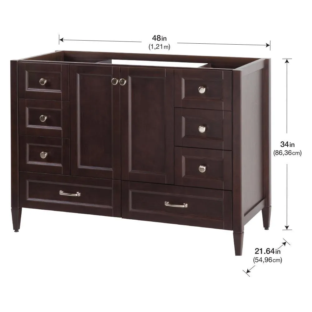 Claxby 48 in. W x 34 in H x 22 in. D Bath Vanity Cabinet Only in Chocolate, photo 3 of 33
