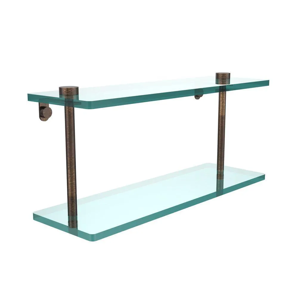 Allied Brass 16 in. L x 8 in. H x 5 in. W 2-Tier Clear Glass Vanity Bathroom Shelf in Satin Brass, photo 5 of 14