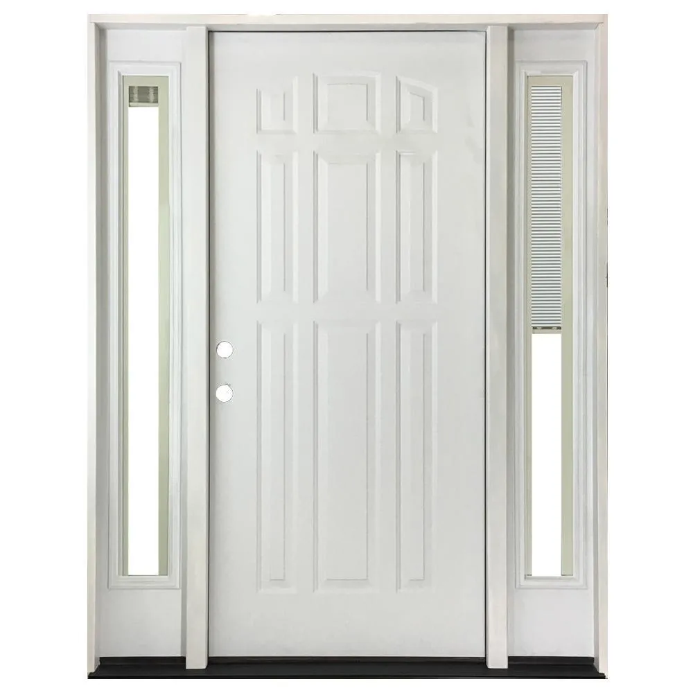 Steves & Sons 68 in. x 80 in. 9 Panel Primed White Right-Hand Steel Prehung Front Door with 14 in. Mini Blind Sidelites 6 in. Wall, photo 6 of 6